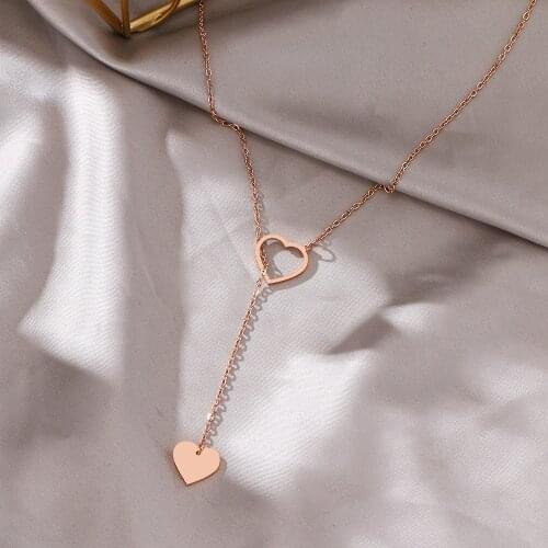 CACANA 316L Stainless Steel Long Pendant Heart-Shaped Rose Gold Necklaces Pendants For Women Simple Design Stylish Jewelry Gifts