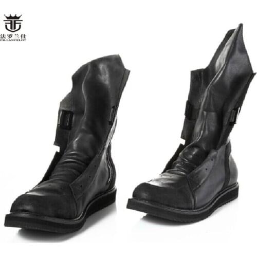 FR.LANCELOT 2020 fashion Chelsea Boots British Style Real Men leather Boots flat heel mens booties lace up knight shoes