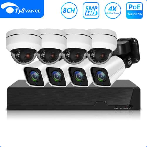 TySvance 8ch PTZ 5MP POE H.265 System Kit 4X Optical Zoom CCTV Security 16ch NVR Outdoor Indoor 2.8-12mm Surveillance IP Camera