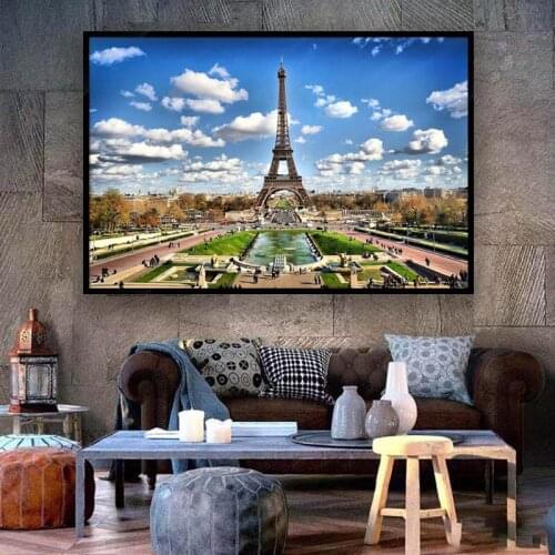 Canvas print sunny day Eiffel Tower wall art home decoration French famous architecture living room sofa background picture