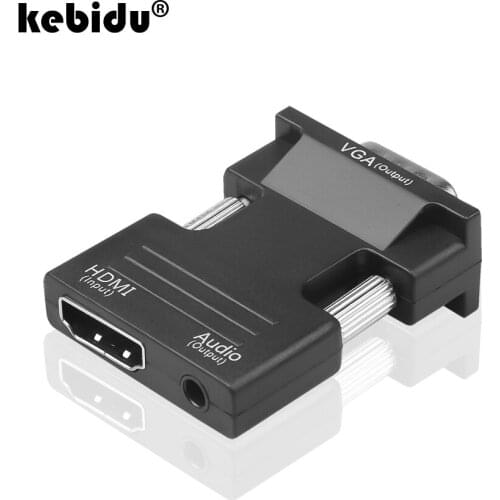 Kebidu HDMI-compatible Female to VGA Male Converter with Audio Adapter Support 1080P Signal Output Convertor with Audio Cables