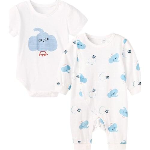 Pureborn 2 Pcs Baby Bodysuit Jumpsuit Cartoon Elephant Adorable Baby Boy Girl Clothes Breathable Cotton Summer Outfit
