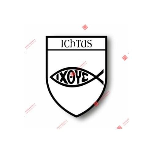 Creative PVC Stickers Decal Souvenir Car Shield Flag Crest Fish Crhistian Jesus Ichthys Car Decal Decoration Laptop