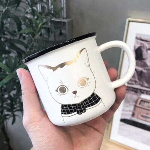 Mug Korean Cartoon Cute Cat Ceramic Mug Wide Straight Straight Mug Simple Business Office Coffee Cup Ceramic Water Cup B20089