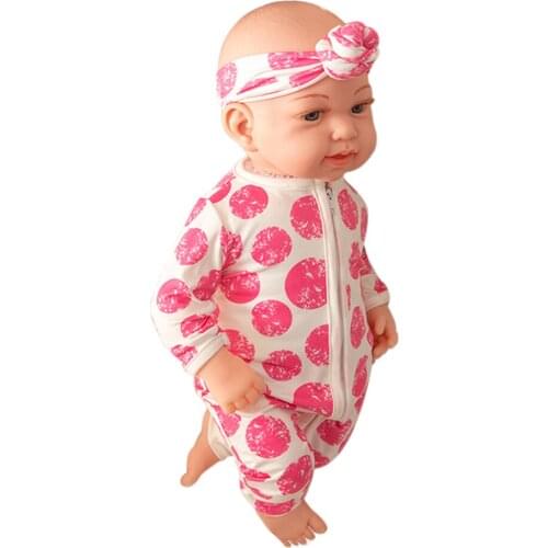18 inch Handmade Reborn Doll Lifelike Newborn Baby Boy Vinyl Body with Pink Jumpsuit Clothes, Open Eye