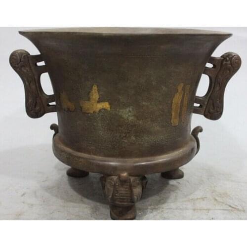 Xd 003092 14"Marked Chinese Purple Bronze Gilt Elephant Xiyouji Ding Incense Burner Censer