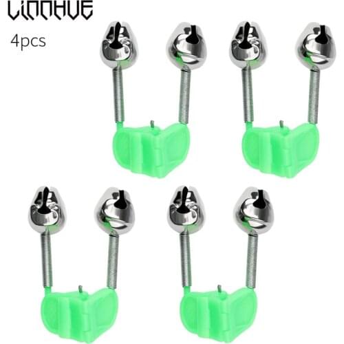 LINNHUE 4pcs Sea Fishing Bell Stainless Steel Bell Alarm Bream Fishing Rod Tip Clamp Green ABS Rod Bite Clip Sea Fishing Tackle