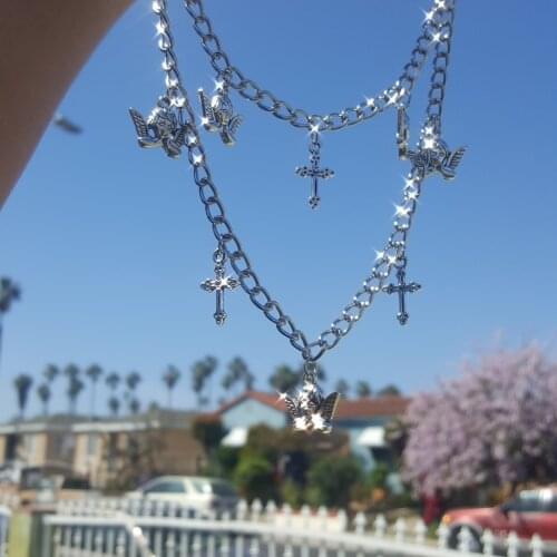 Fashion Punk Cross Angel Necklace Charms Retro Hip Hop Jewelry For Women Harajuku Gothic Harajuku Choker Chains Accessories