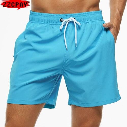 Male Swimwear Stretch Swim Trunks Quick Dry Bathing Suit with Zipper Pockets Summer Vacation Beach Wear For Men