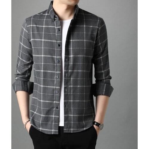 New Men shirt Long-Sleeved Acetate Acryllic Viscose Shirt with Geometric V Checkered Plaid Pattern Fashion young men Costumn