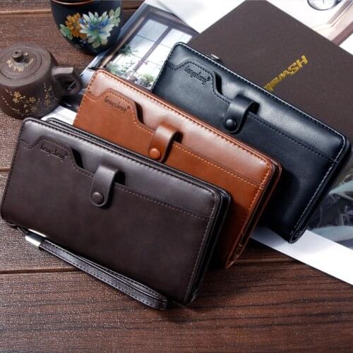 New Large Capacity Mens Pu Leather Wallets Male Long Zipper Hasp Purses Phone Wallet Coin Card Holders Portable Wristlet Clutch