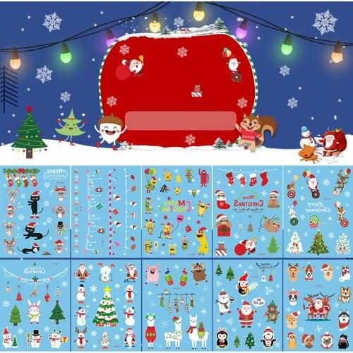 New Christmas Temporary Tattoo Sticker Holiday Party Snowman Elk Snowflake Cartoon Waterproof Stickers for Children