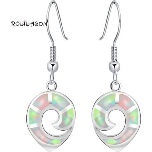 Opal Jewelry summer style earrings for women White Fire Opal Silver Stamped Dangle Earrings Fashion Jewelry OE398