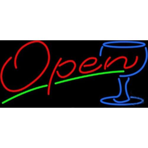 Open Wine Glass Neon Sign Custom Handmade Real Glass Tube Bar KTV Store Motel Hotel Pub Decoration Display Neon Signs 17"X14"