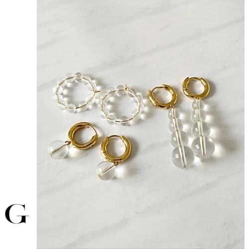 GHIDBK Simple Dainty Long Glass Beads Hoop Earrings Minimalist Handmade Beaded Circle Earring Chunky Earring with One Glass Ball