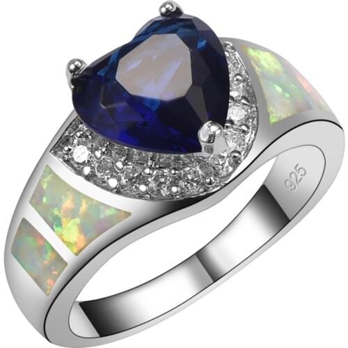 Blue Crystal Zircon With White Fire Opal 925 Sterling Silver Ring Beautiful Jewelry Size 6 7 8 9 10 R1475