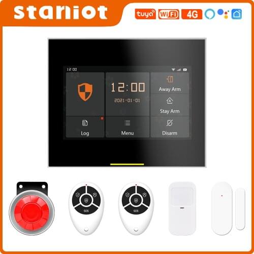 Staniot D600 Tuya Wireless Wifi 4G Smart Home Security Burglar Alarm System Kits Compatible with Alexa Support IOS & Android APP