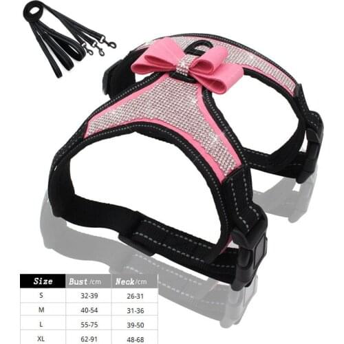 Pet Dog Harness Traction Rope Collar Reflective Shiny Outdoor Bursting Cat Puppy Bow Cute Pet Accessories Leash Dog Harness