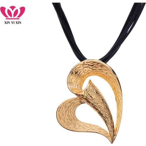 Vintage Big Heart Necklaces Pendants Gold Color Multi Layer Necklace Black Leather Chains Chokers Women Bohemia Jewelry 2020