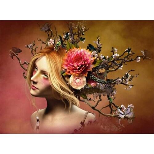 Needlework Diamond Embroidery Sale,Full Square Diamond Painting By Number Abstract Floral Tree Woman Diy Mosaic Handmade Gifts