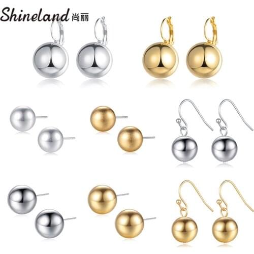 Shineland Cheap Multiple Styles Bijoux Trendy Round Ball Stud Earrings For Women Metal Alloy Jewelry Party Wedding Female