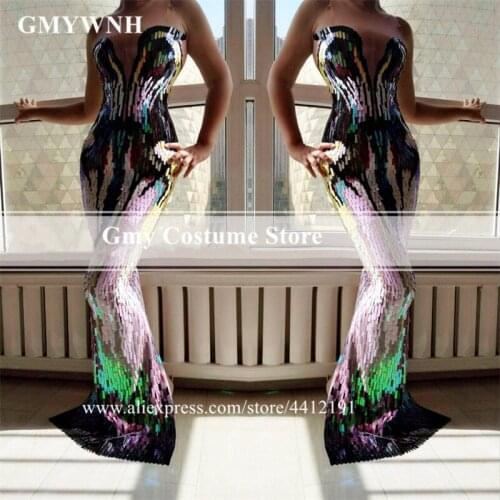 DC102 Mermaid sequin long dress evening dress performance skirt slim disco wears outfits party show dress catwalk clothe club dj