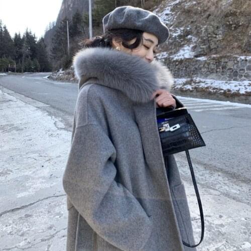 Winter Coat Women Real Fox Fur Collar 100% Wool Coat Women Autumn Hooded Woman Jacket Korean Clothes Manteau Femme Hiver WPY1419