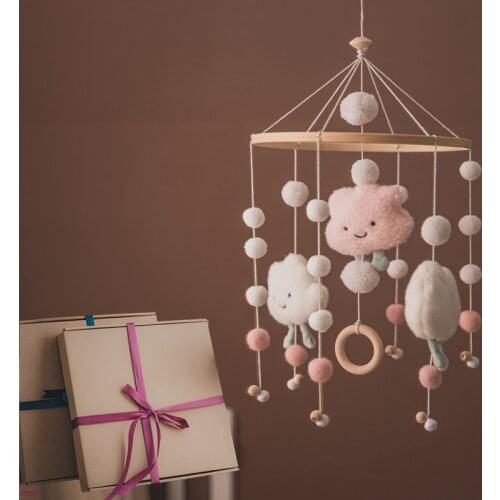 1pc Baby Rattles Crib Mobiles Wood Toys Holder Rotating Bed Bell Musical Box 0-12month Cloud Cotton Carousel For Cots Projection