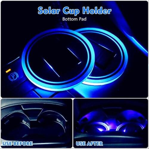 1 Pcs Solar Charging Cup Pad Car Accessories Colourful LED Cover Interior Decoration Lights