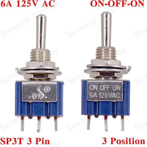 2Pcs 3Pin ON-OFF-ON 6A 125V AC 3 Way 3 Position Mini Toggle Switches Selector for Guitar Bass - SP3T