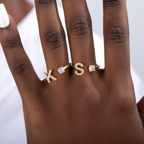 2020 Letters Initial Rings for Women Resizable English Letters Valentines Gift Wedding Ornaments pop Wholesale Zircon jewelry