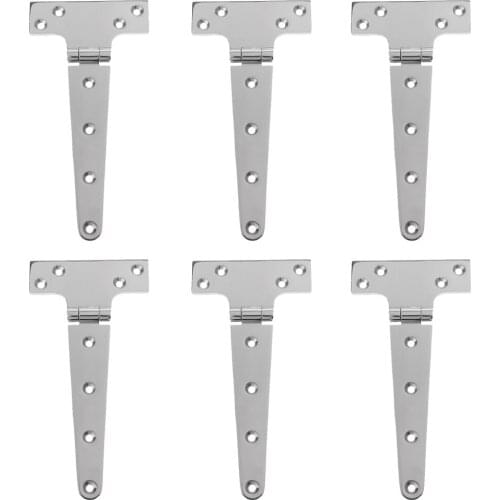6 Pack Heavy Duty Silver 316 Stainless Steel Triangle T-Hinge Marine Gate Boars Shed Door Tee Strap Hinges - 8 inch