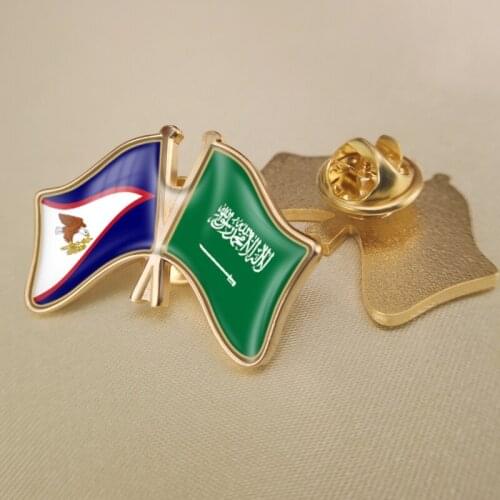 American Samoa and Saudi Arabia Crossed Double Friendship Flags Lapel Pins Brooch Badges