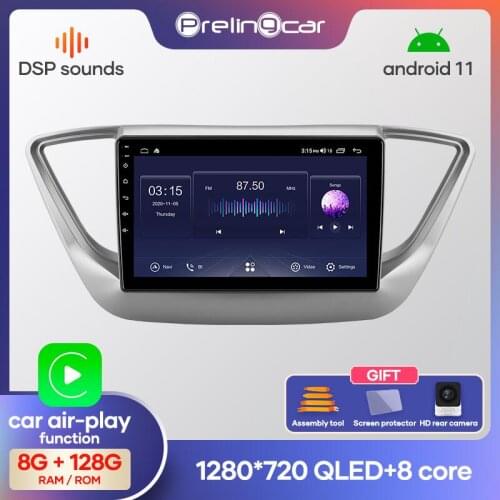 Prelingcar Android 10.0 NO DVD 2 Din Car Radio Multimedia Video Player Navigation GPS For Hyundai Solaris 2 2016 2017 2018 Verna