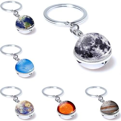 Solar System Planet Keyring Galaxy Nebula Space Keychain Moon Earth Sun Mars Art Picture Double Side Glass Ball Car Key Chain