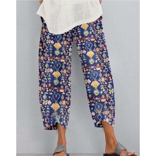 Fashion Print Harem Pants 2021 Womens Summer Printed Trousers Elastic Waist Floral Pantalon Casual Plus Size Turnip 5XL