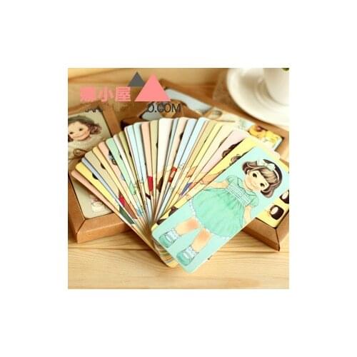 1lot =30pcs DIY Paper Bookmarks Lovely Girl style Crafts Kraft Tags Memo mini card leave message card Christmas Gift card