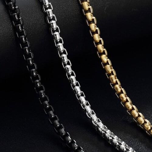 Fashion High Quality Stainless Steel Necklaces Square Pearl Chain Necklace Men and Womens Pendant Chain 50CM-70CM