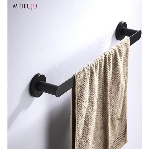 SUS 304 Stainless Steel Black Towel Bars Bathroom Wall Mounted Towel Holder Single Bar Brushed Towel Storage Rack Accessories