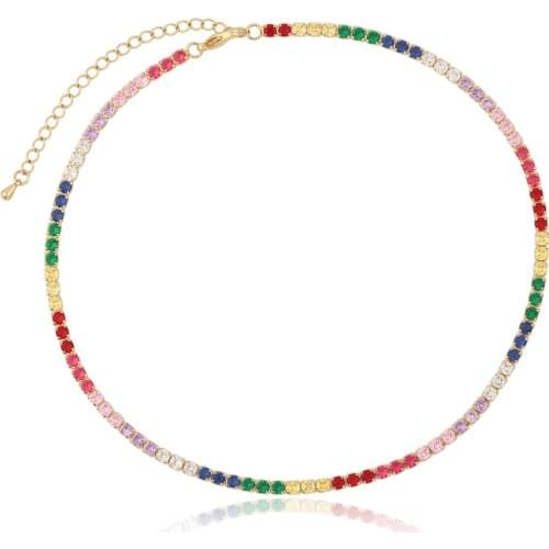 Sparkling AAA Cubic Zirconia Adjustable Slider Choker Rainbow CZ Necklace for Women Jewelry multi layer sexy short necklace