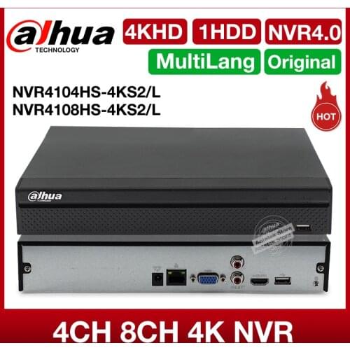 Dahua Original MultiLang NVR4104HS-4KS2/L NVR4108HS-4KS2/L 4CH 8CH Network Video Recorder 4.0 user interface Support Ai Camera