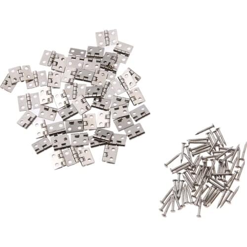 50Pcs 8*10mm Brass Cabinet Door Luggage Mini Hinge Furniture Fittings Small Decorative Cupboard Door Hinges for Jewelry Wood Box