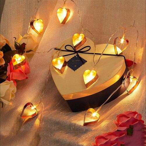 10LED Wrought Iron Hollow Love Heart Battery Box Holiday Decorative Light String for Home Atmosphere