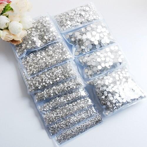 SS3-SS40 Clear Crystal FlatBack Glass Nails Art Rhinestones Sewing Fabric Garment Non Hotfix Stones For DIY Decoration