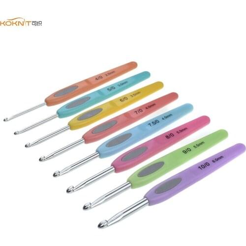 KOKNIT 8pcs/set Crochet Hooks Set Plastic Handle Aluminum Crochet Needles 2.5mm-6.0mm Yarn Weave Knitting Hooks For Crochet