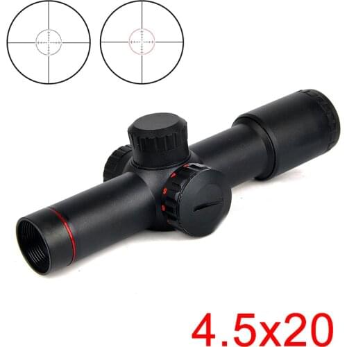 NEW 4.5X20 Compact Hunting Rifle Scope Red Illumination Mil-Dot with Flip-open Lens Caps and Rings Optical Sight