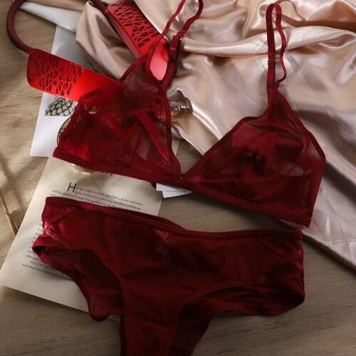 Ultra-thin lace bra panty sets wirefree hanging-neck bralette shoulder beauty back single-breasted front button sexy bra set