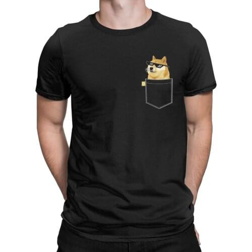 Dogecoin Doge Coin Faux Pocket T-Shirt Men Amazing Pure Cotton Tees Round Neck Short Sleeve T Shirts Graphic Clothes