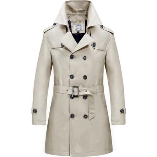 Spring and autumn mens jacket new mid-length Business Casual double-breasted windbreaker coat