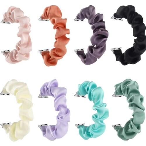 Silk Scarf Headband Set Strap for Apple Watch 4 6 5 3 2 Pure Color Bracelet Wristband for Apple Watch 38/40mm 42/44mm